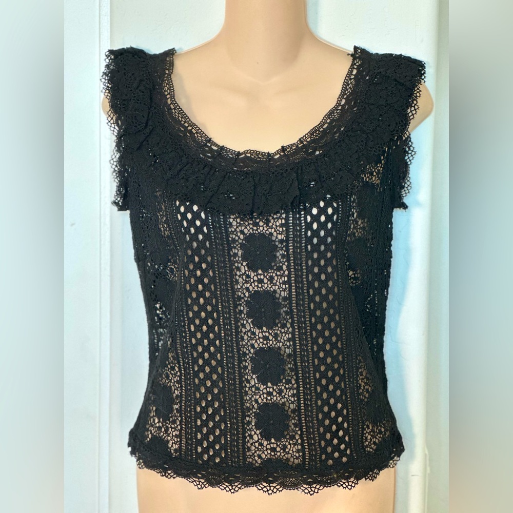 Maison Mayle Black Crochet Lace sheer sleeveless top size 8
